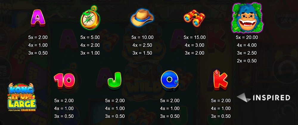 Kong It Up! Large Symbols & Paytable